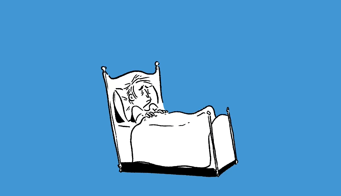 How Can I Calm Anxiety? illustrated gif of a man in bed making a raincloud in his mind
