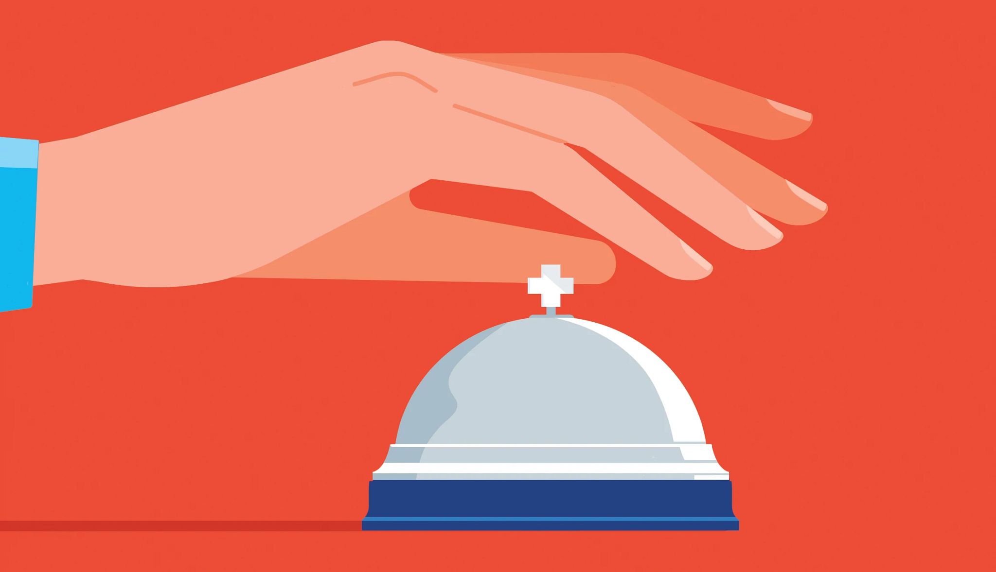 Medicare Open Enrollment An illustration shows a hand reaching down to press a service bell