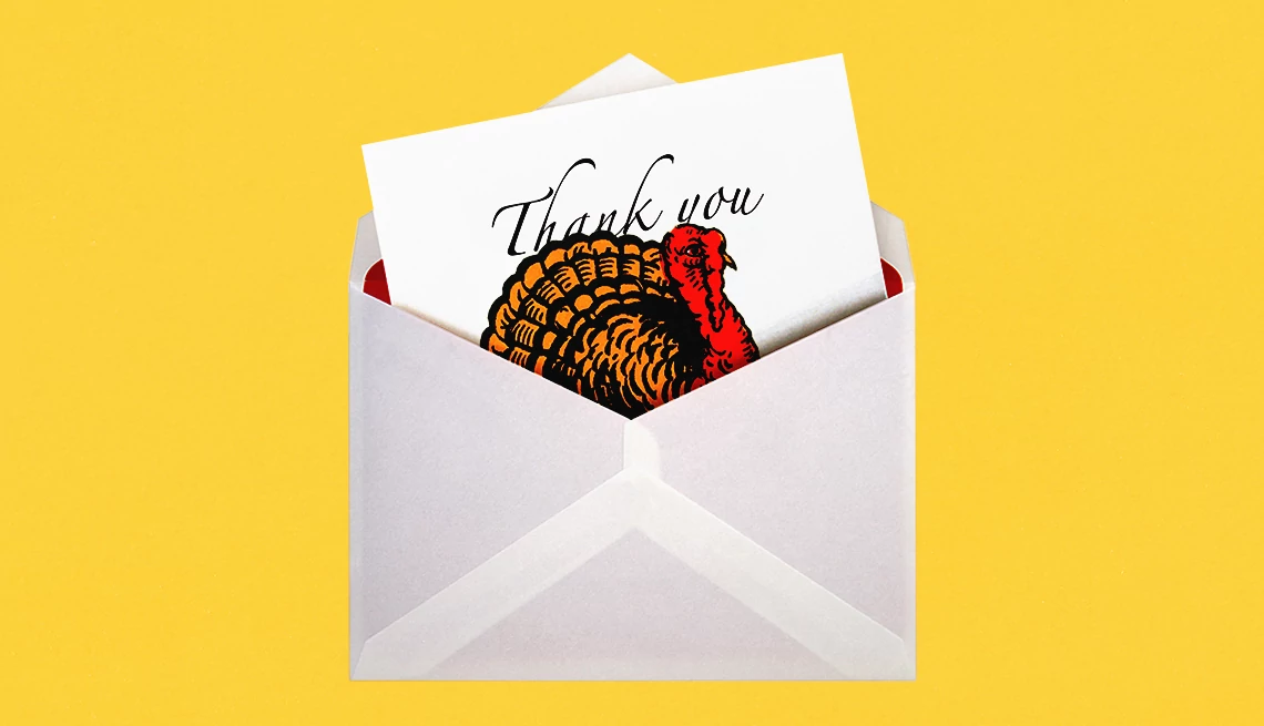 Express gratitude on Thanksgiving  thank you letter with a turkey in an envelope