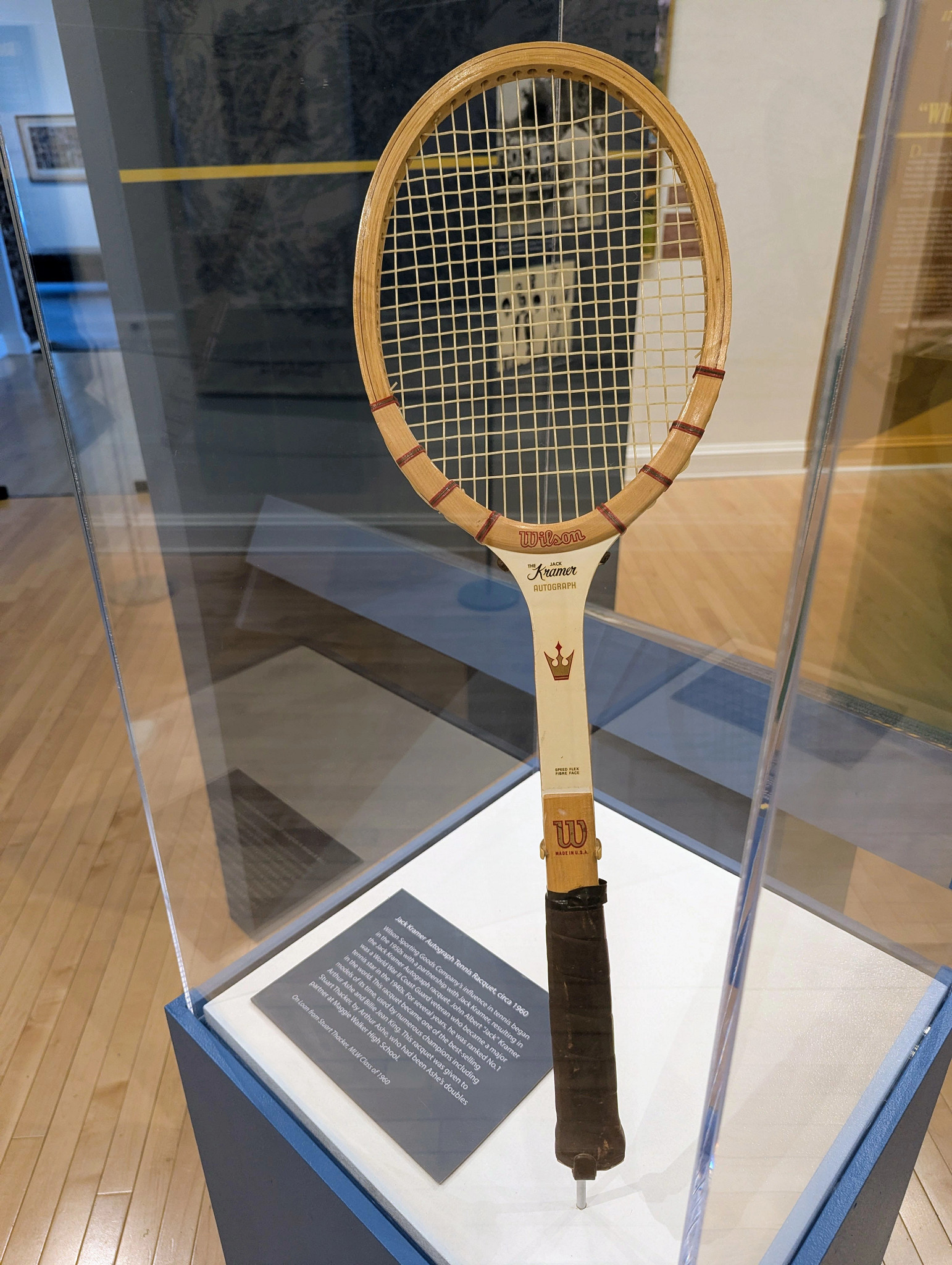 A tennis racquet that Arthur Ashe gave to his doubles partner at Maggie Walker High School in 1960
