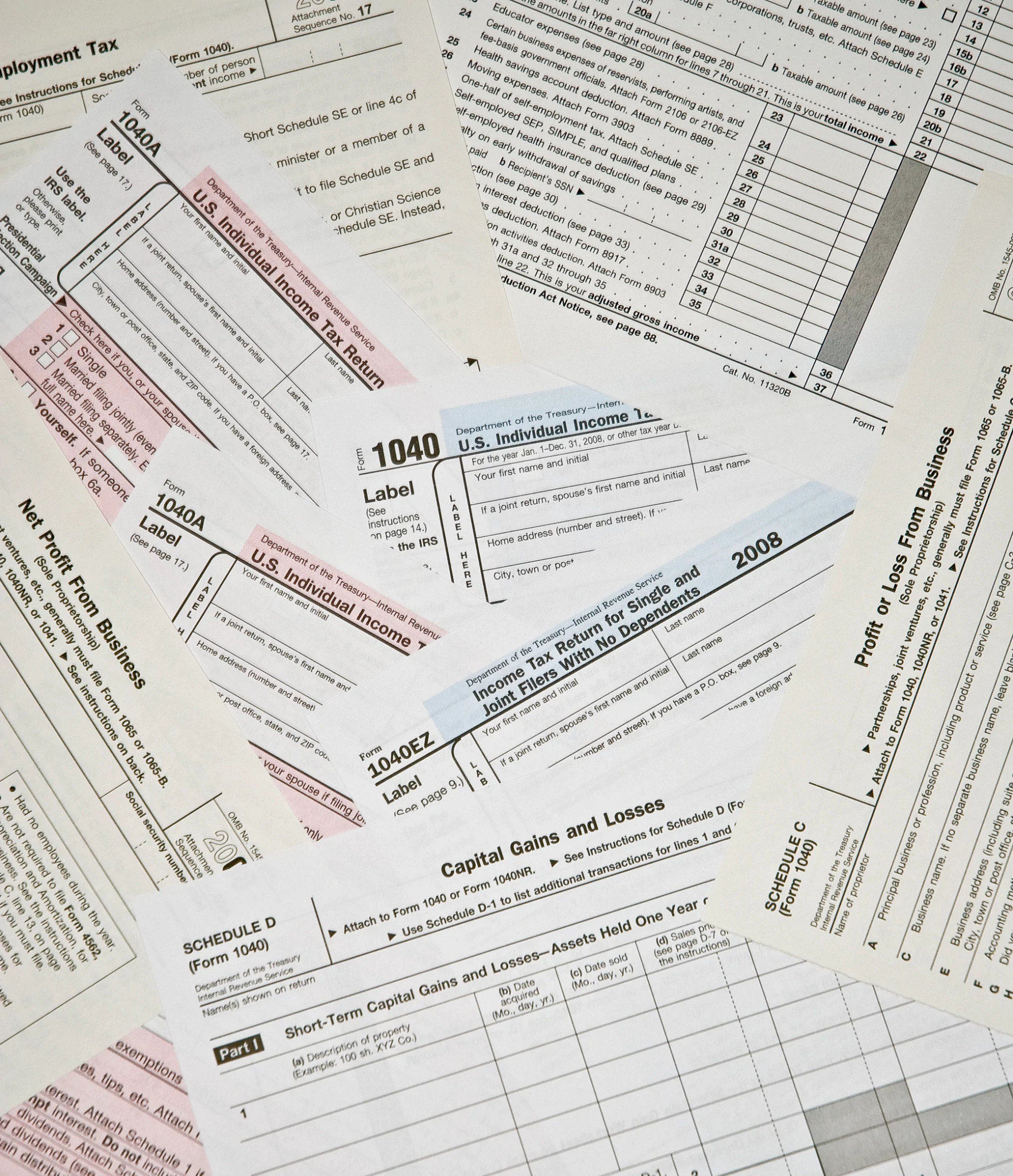 Pile of 1040 tax forms