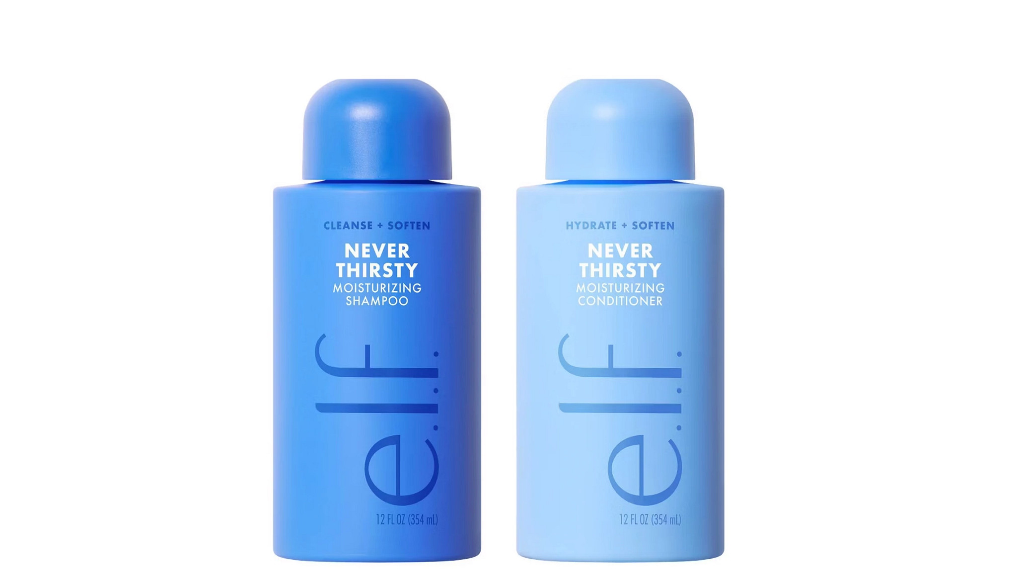E L F never thirsty shampoo and conditioner bottles