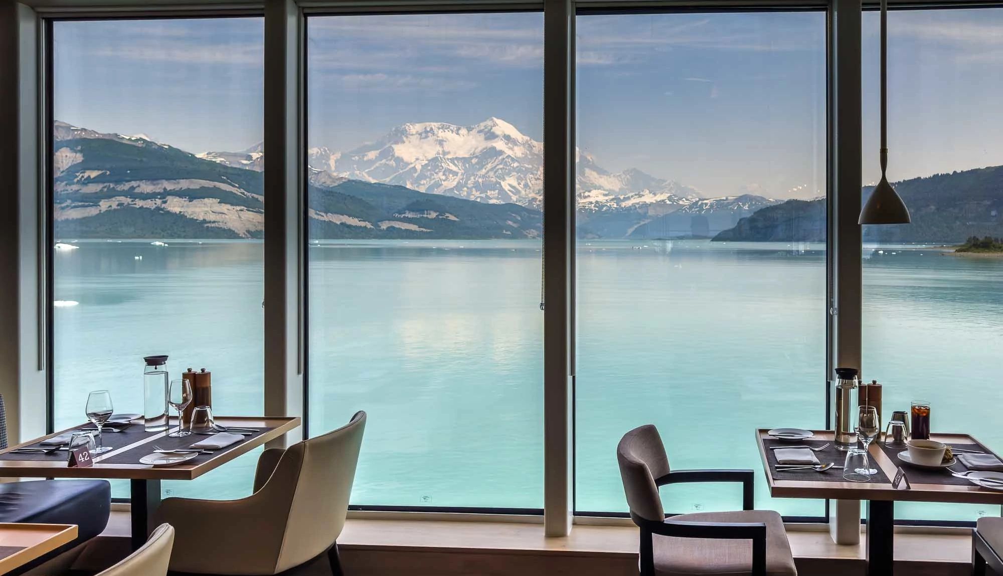 Expedition cruises view from inside the ship of Alaska