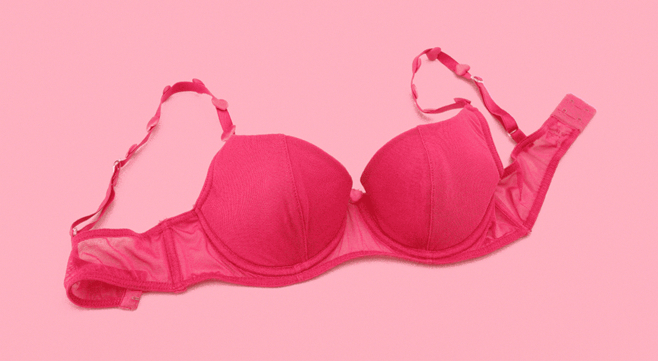 gif of pink bra surrounded by bubbles