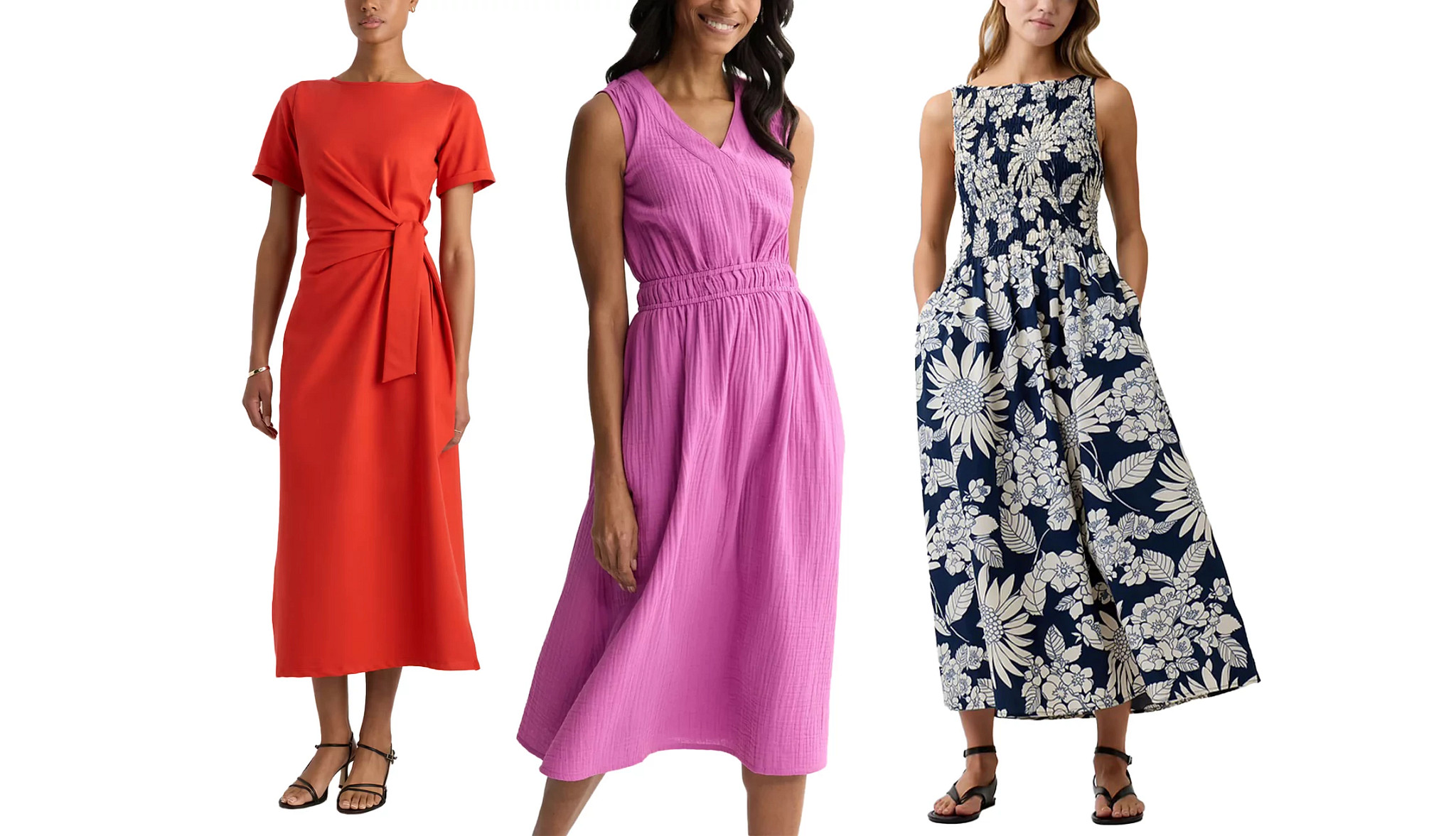 a collage with three models wearing stylish midi dresses