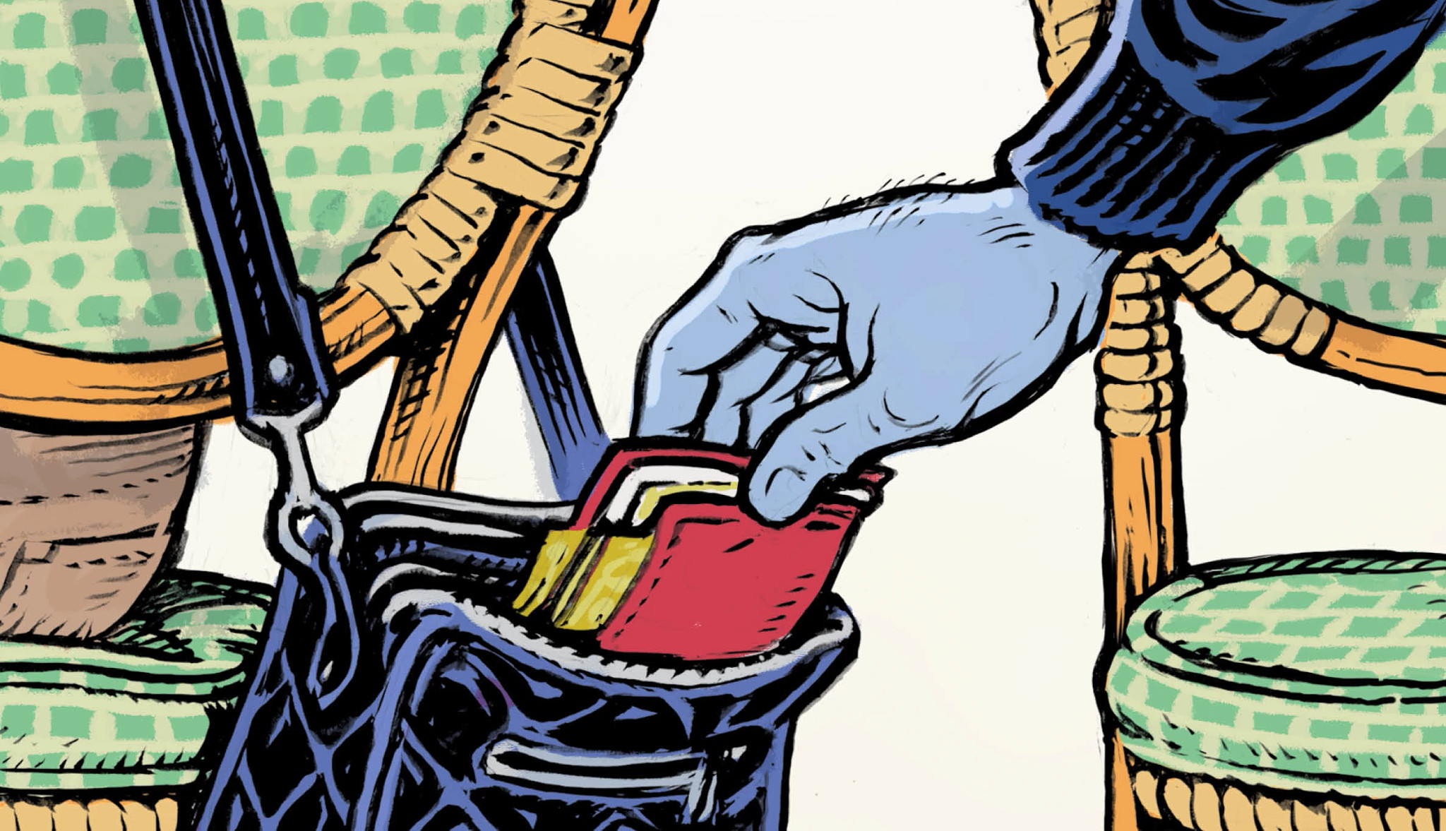 illustration of a wallet being stolen from a woman's purse