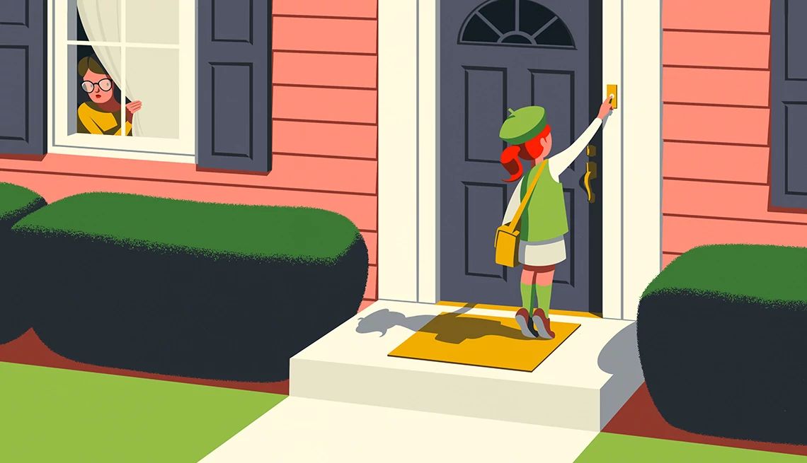 Feel bad saying no to girl scouts a girl scout knocking on a door