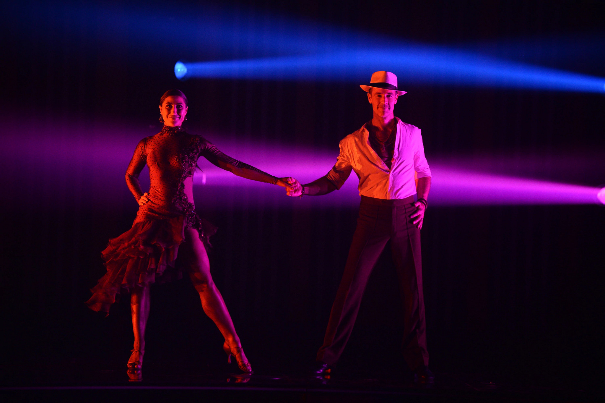 james van der beek and emma slater on stage in dancing clothes for dancing with the stars