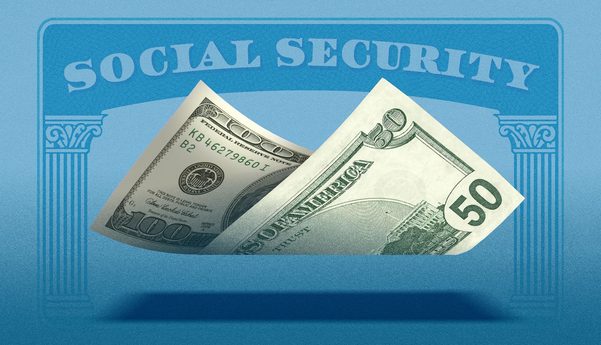 COLA Increase for 2026 a fifty dollar bill floating in front of a social security card