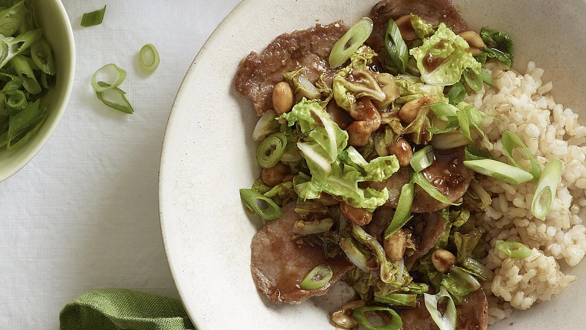 Napa Cabbage & Pork Stir-Fry with Peanuts