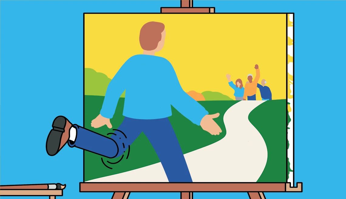 Create something Illustration of person walking through painting