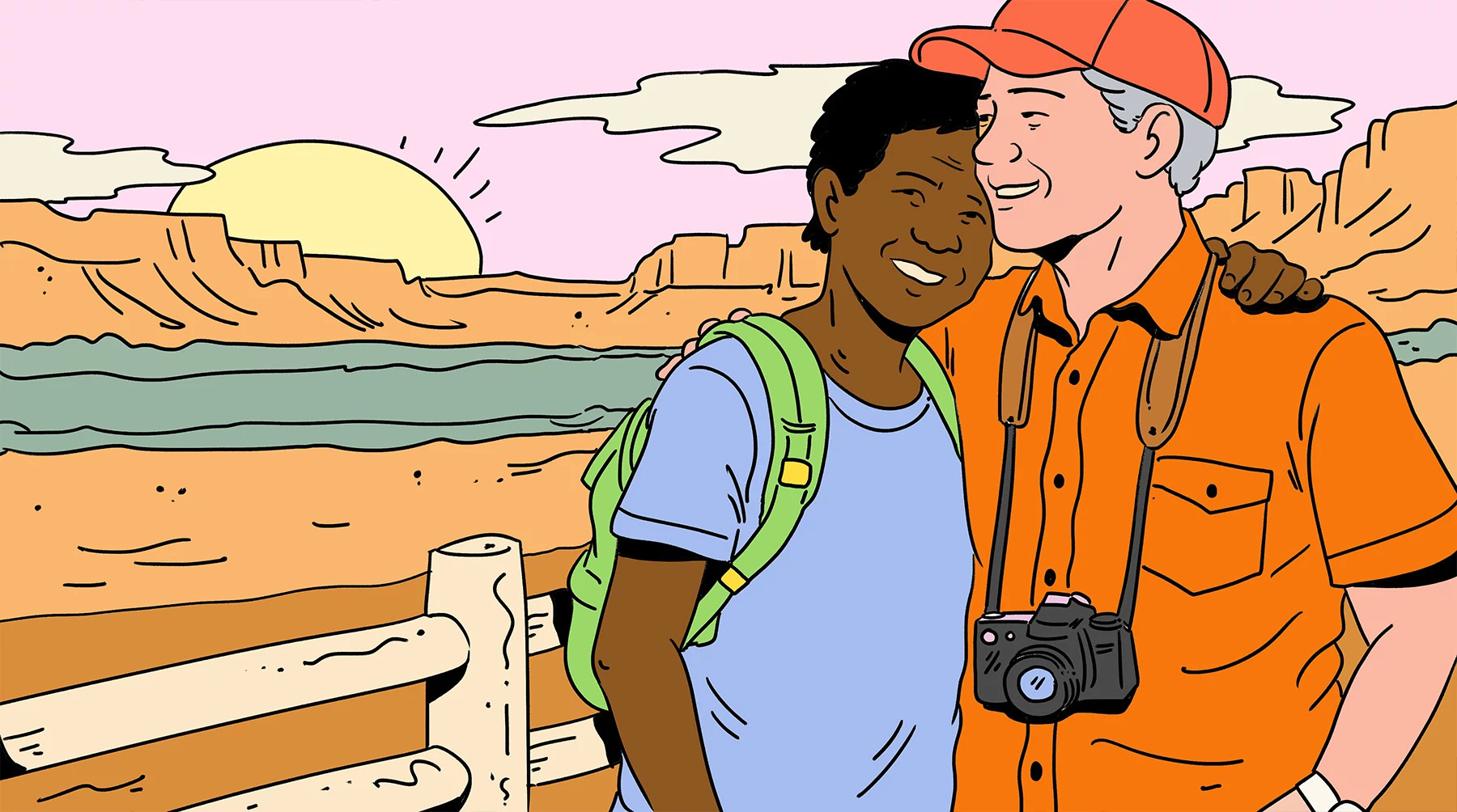 a couple smiles in front of the grand canyon