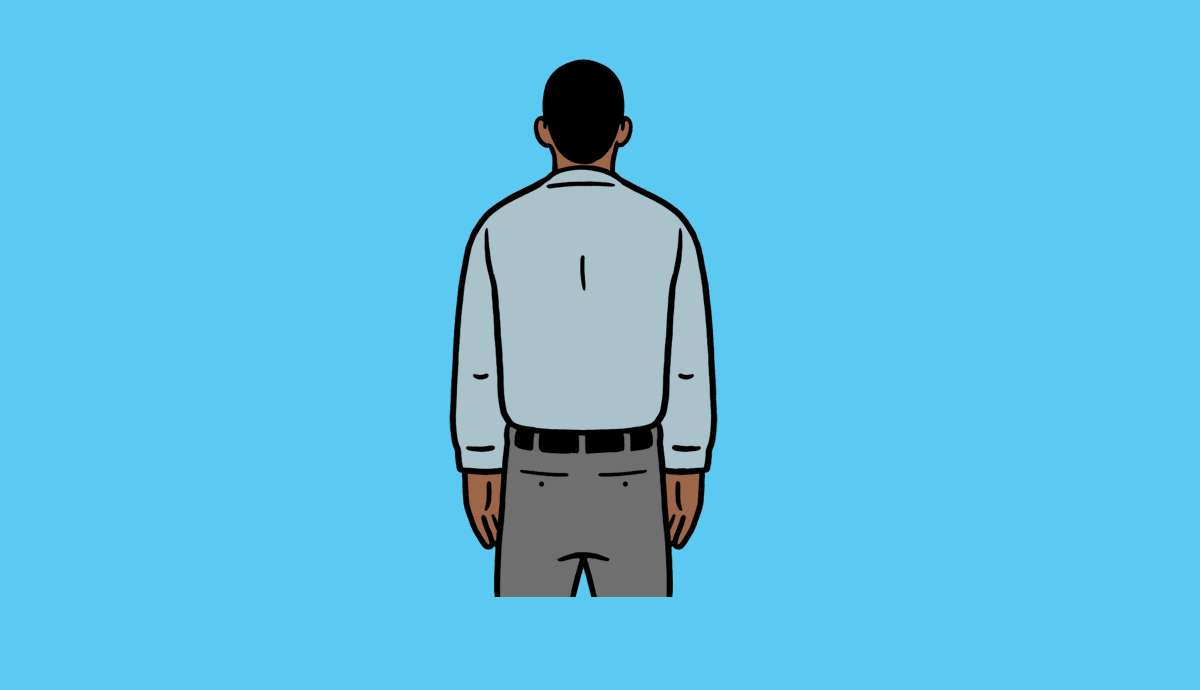 A man clenches his glute muscles.