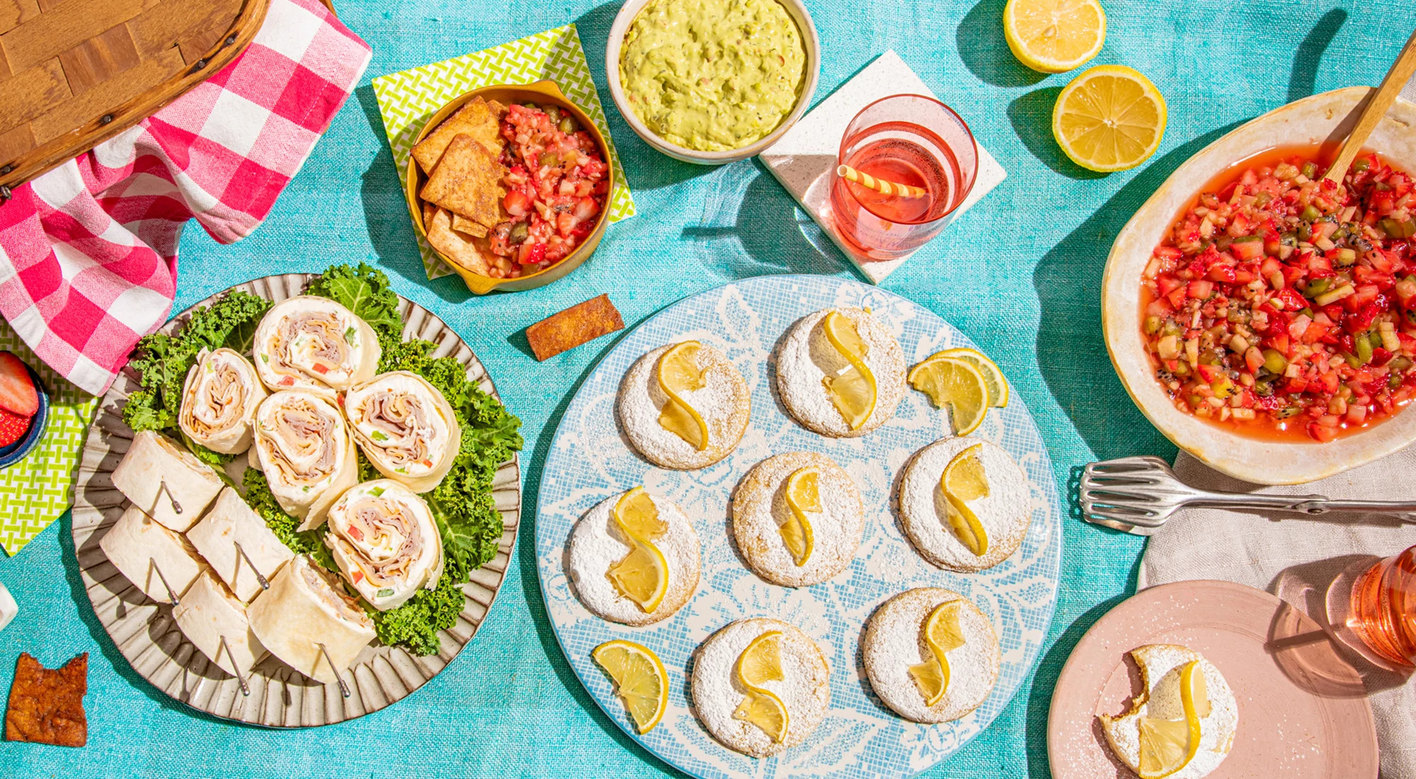 Picnic recipes styled with bright summer accents
