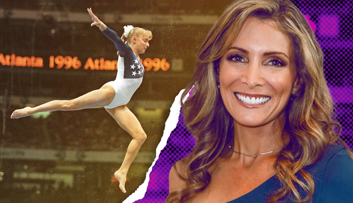 Olympic gymnast reflects on gold medal A picture showing shannon miller competing and in the present day