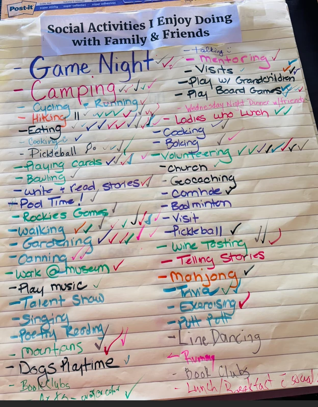 a list of handwritten activities to do 