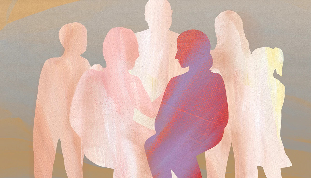 shadows of people huddled together