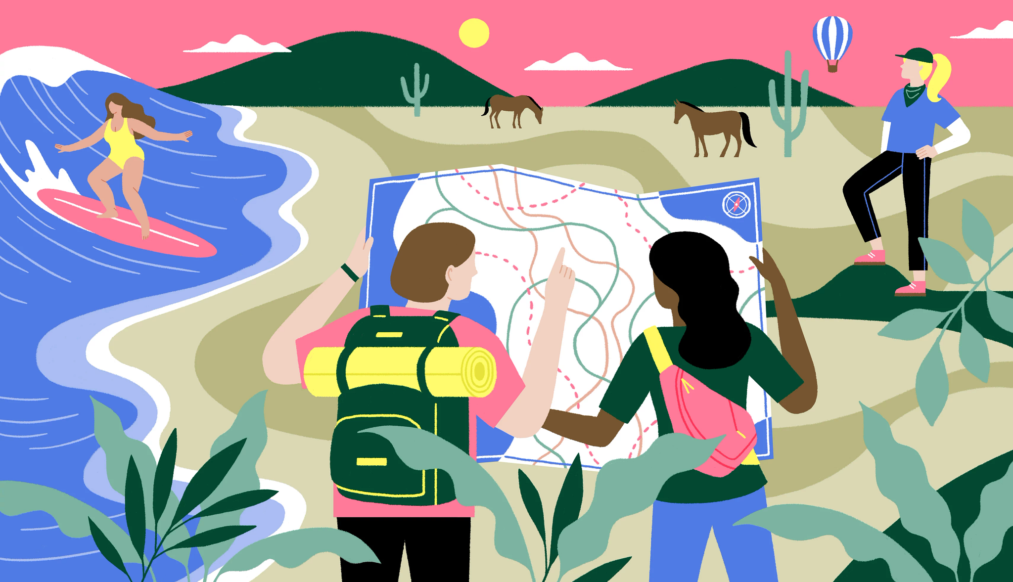 Ethel Travel Theme Illustration Featuring Four Women