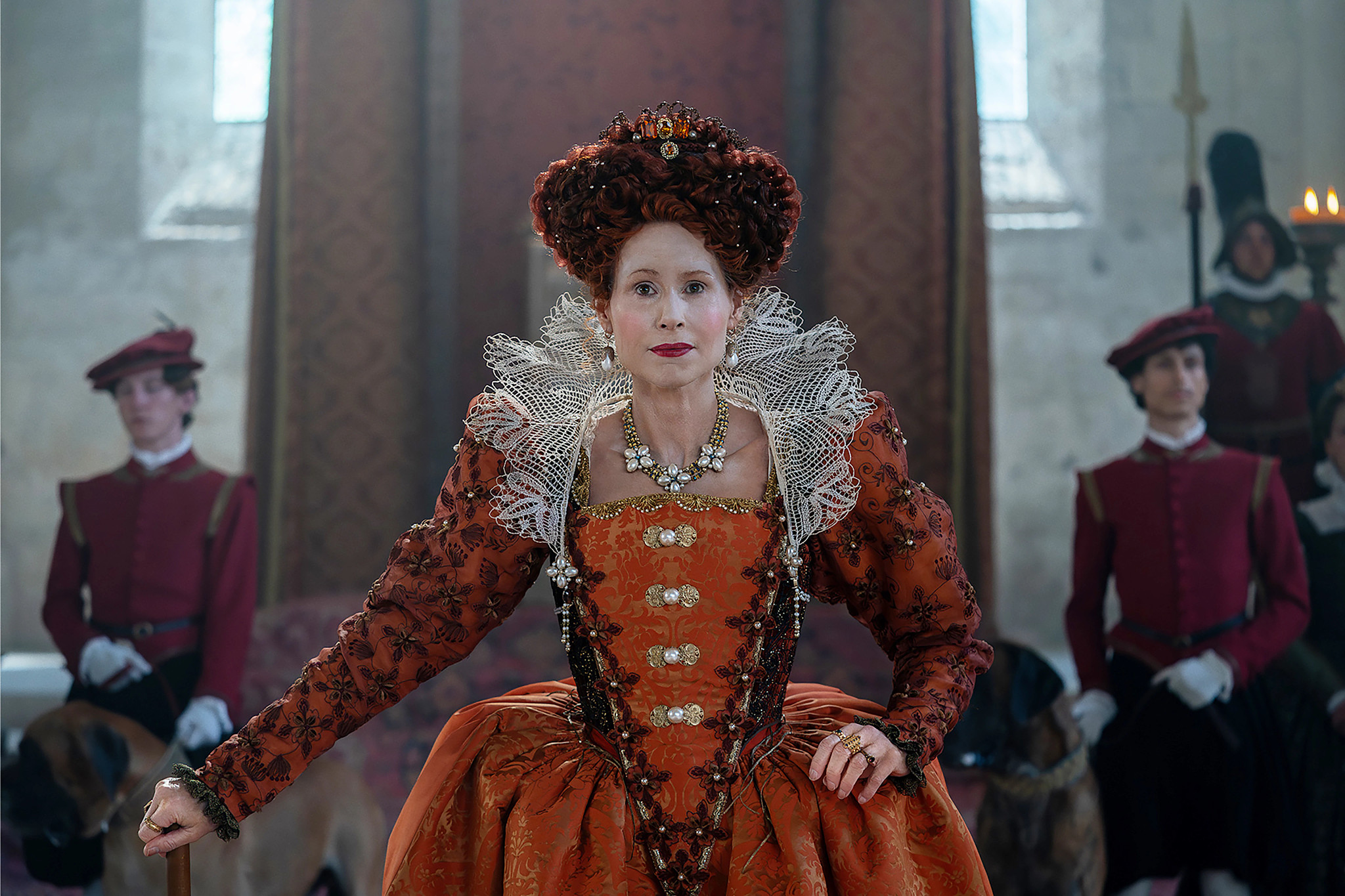 Minnie Driver as Queen Elizabeth I in a still from The Serpent Queen