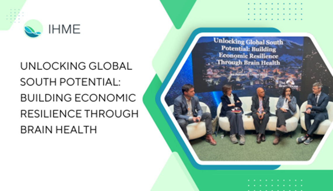 People discussing the economic burden of brain disorders Text that says," Unlocking Global South Potential" Building Economic Resilience Through Brain Health" with five people sitting on couches and talking