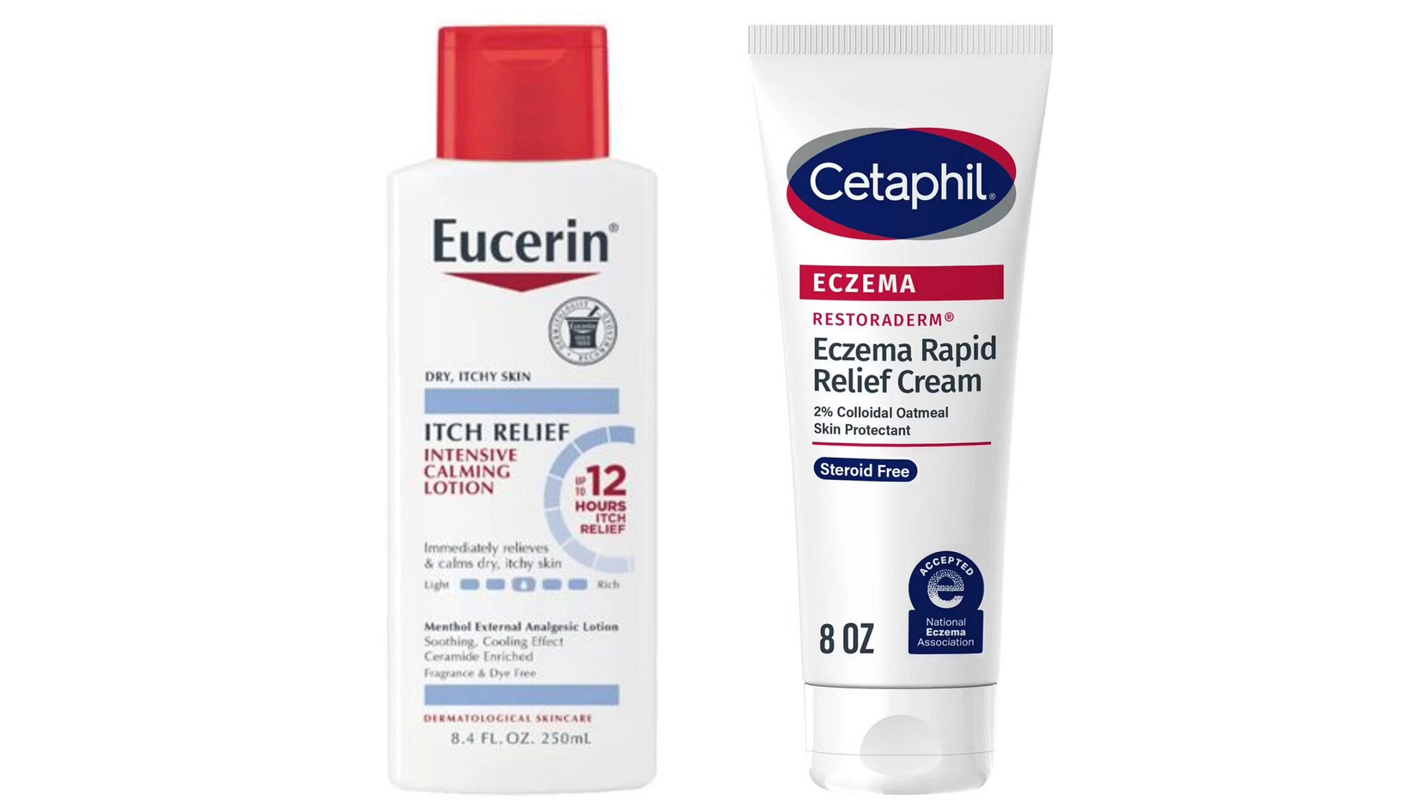 a collage with lotions to calm itching skin
