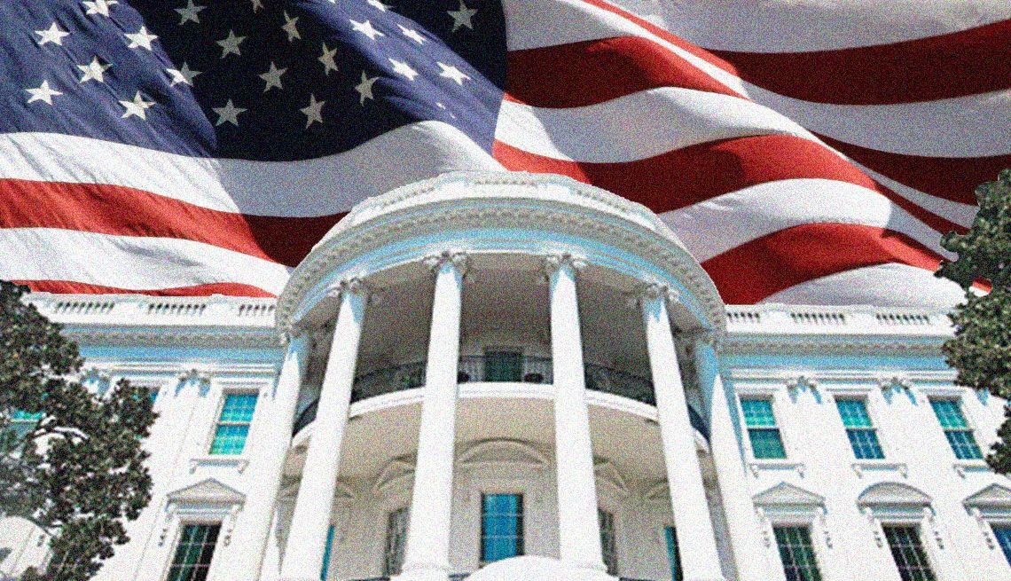 the white house and an american flag