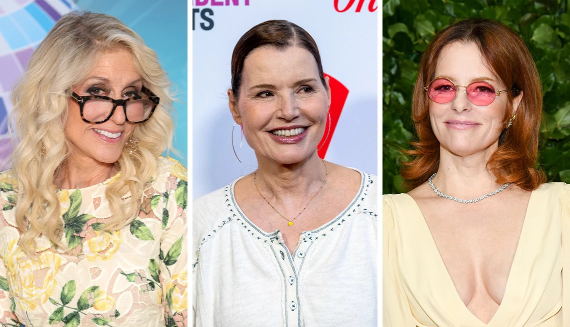 a collage with photos of judith light, geena davis and parker posey