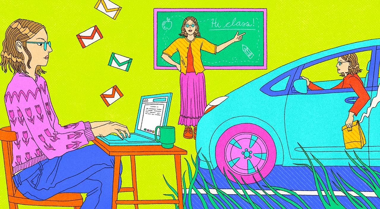 illustration of woman doing different side hustles