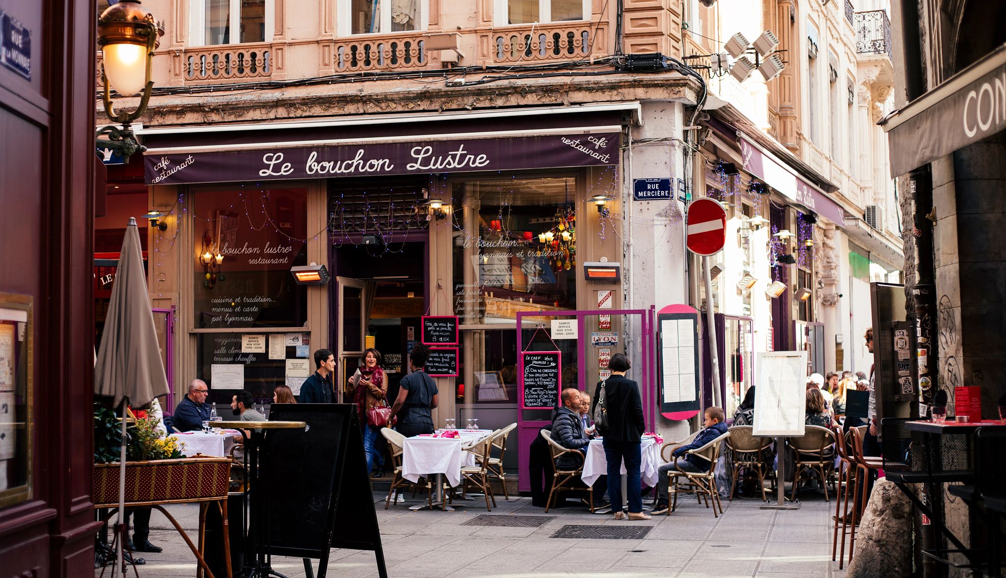 there are many neat restaurants in France a street-corner restaurant in France