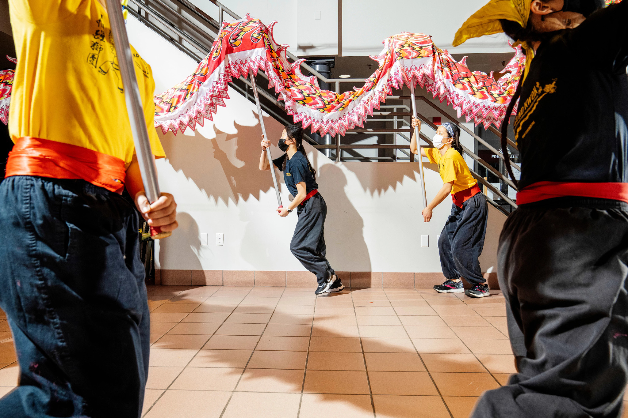 Gund Kwok dancers practice the dragon dance in January 2023