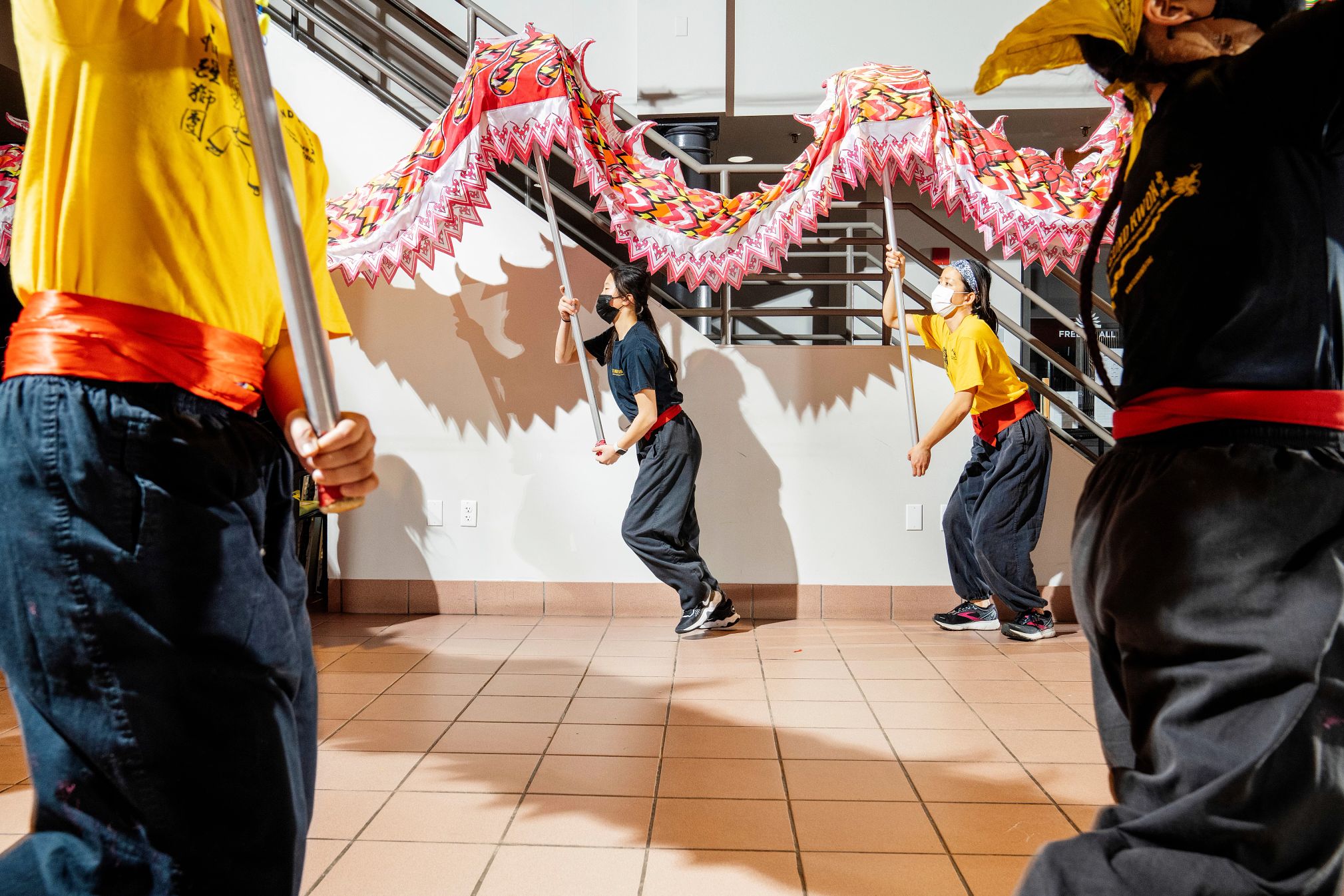 Gund Kwok dancers practice the dragon dance in January 2023