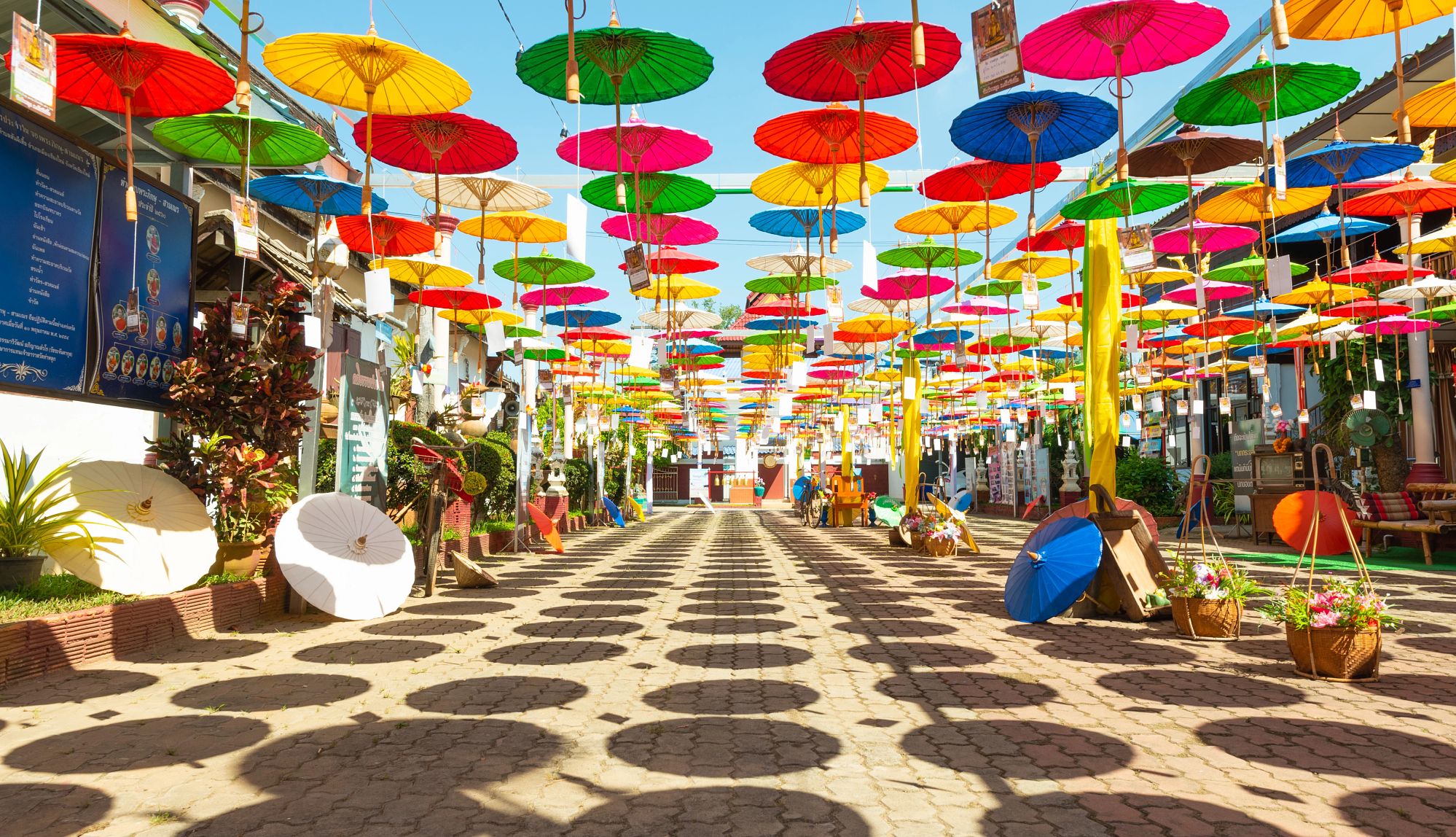 Great Affordable Places to Retire Abroad Colorful paper handmade umbrellas in Chiang Mai