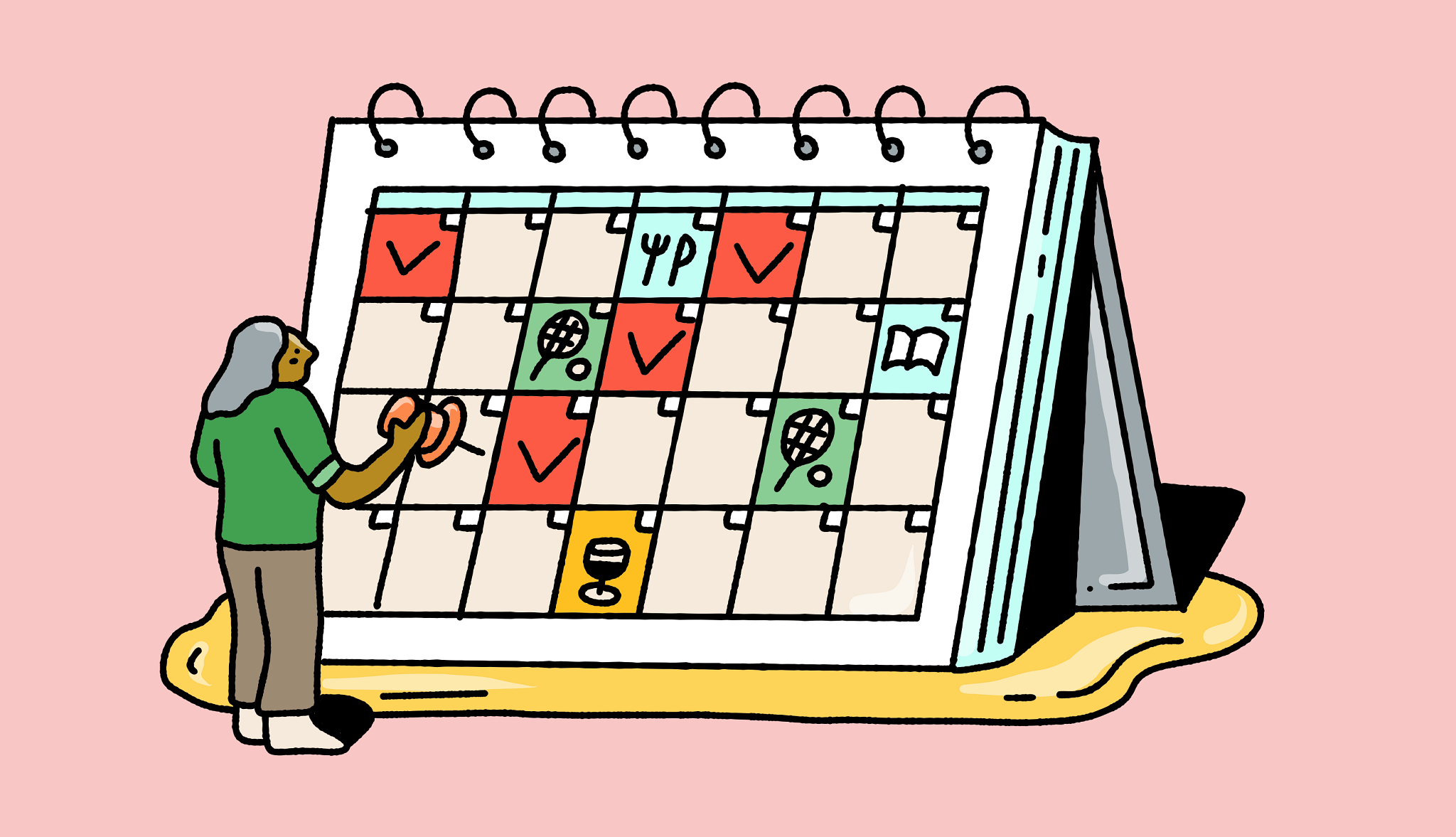 25 Great Ways Volunteering Is Good for Older Adults a person marking off dates on a calendar