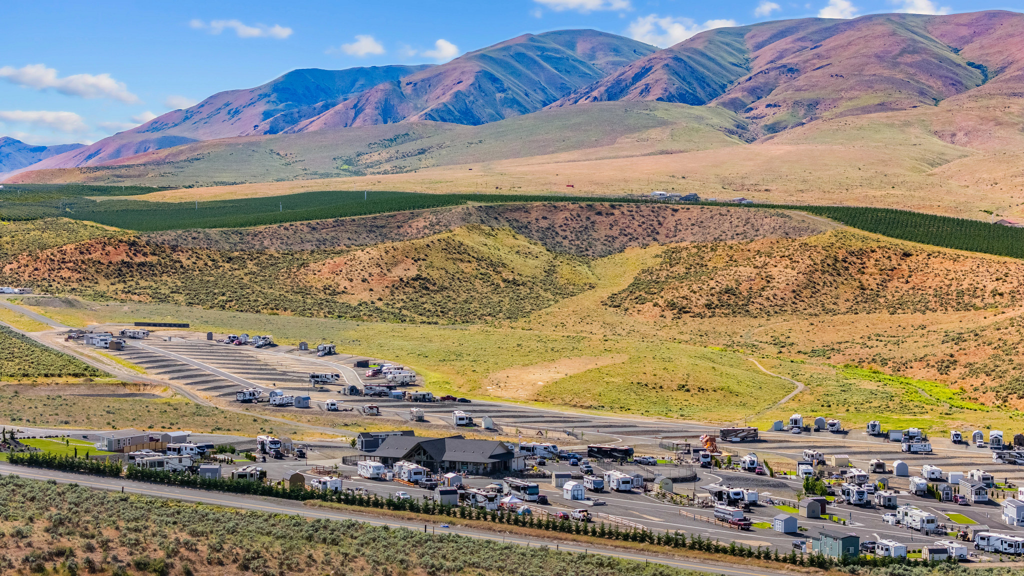 an RV site among hills and mountains