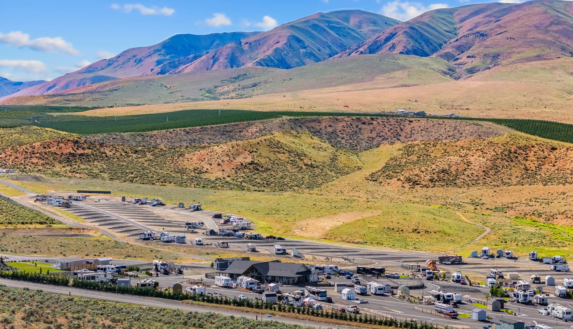 Naches RV Resort an RV site among hills and mountains