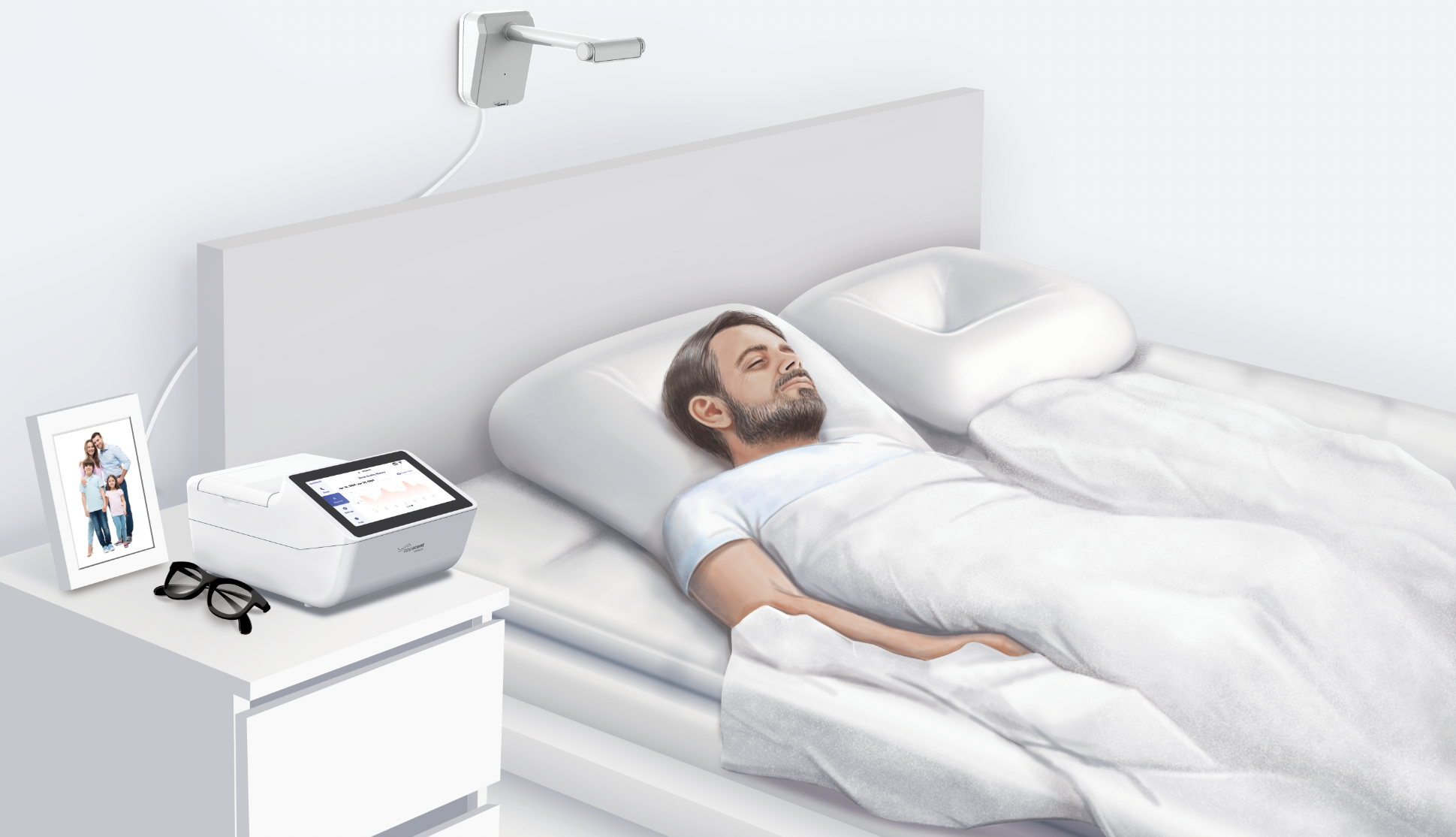 Ilustración de un hombre dormido en su cama.