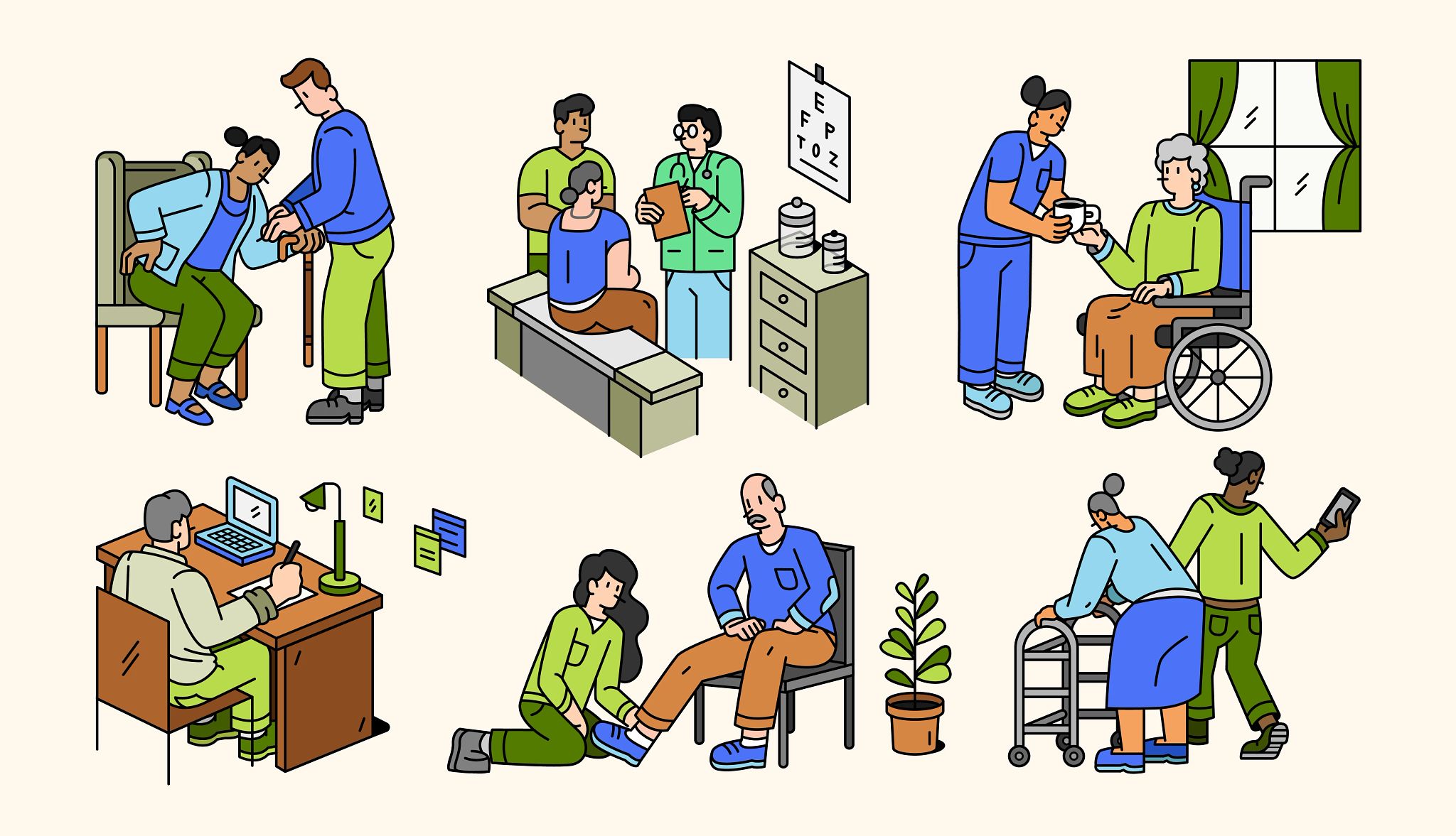 Avoid caregiving mistakes illustrations of caregivers taking care of loved ones