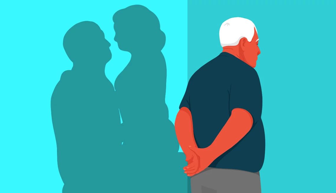 in the mood sex questions, answered man looking at a wall with a silhouette of a man and woman embracing behind him