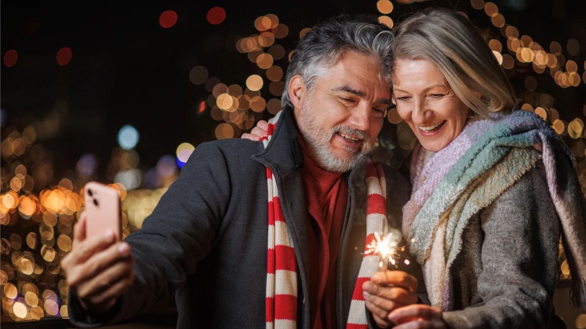 A senior couple celebrating the holidays.