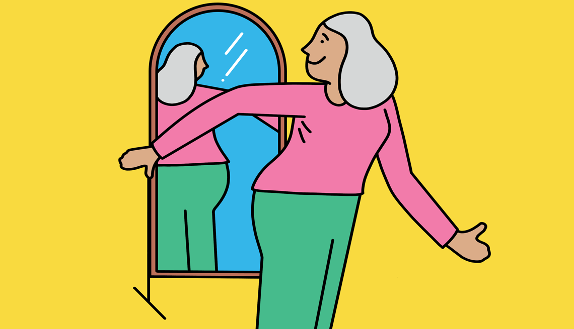 Ways to Tighten Your Tush Illustration of woman looking at butt in the mirror
