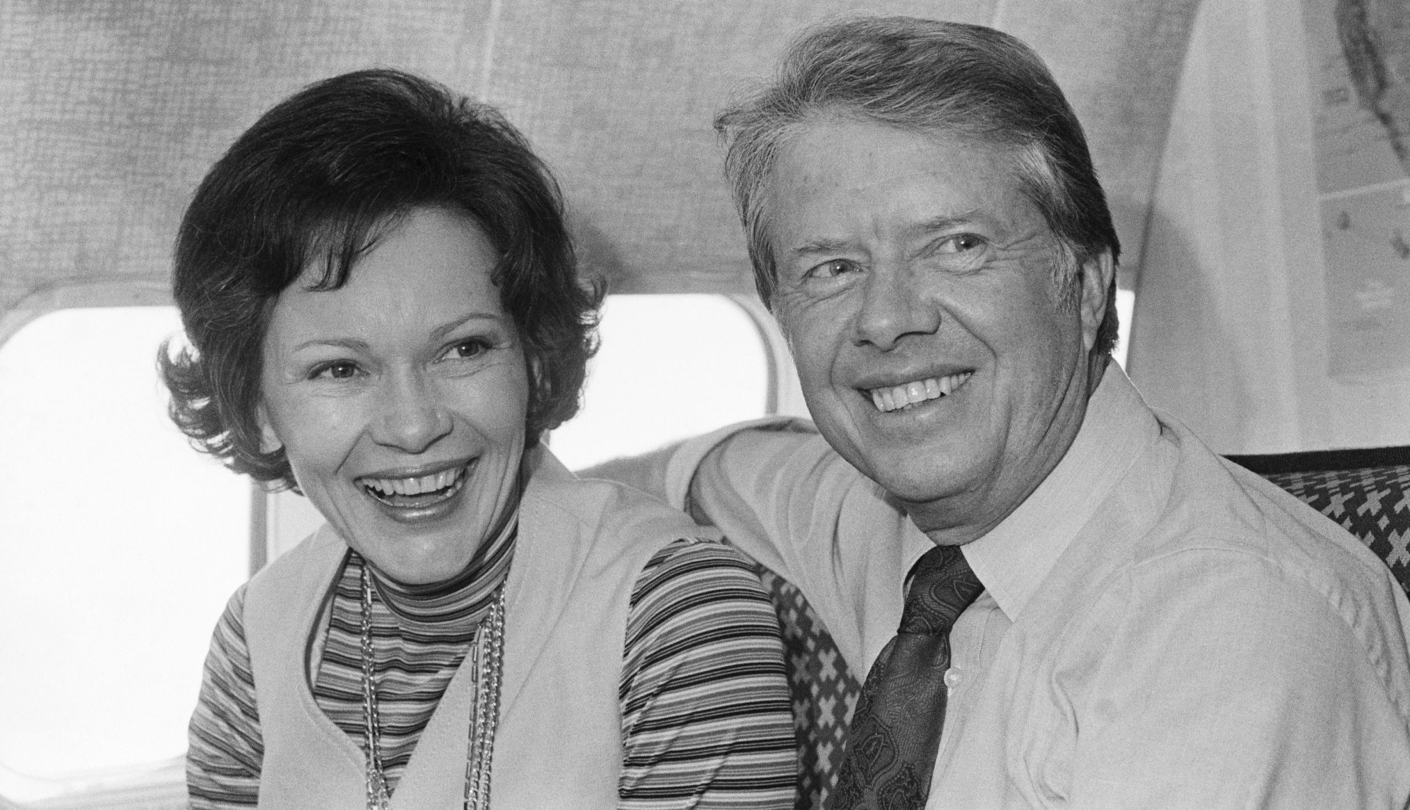 Rosalynn Carter and Jimmy Carter Rosalynn Carter and Jimmy Carter share a moment aboard his campaign plane