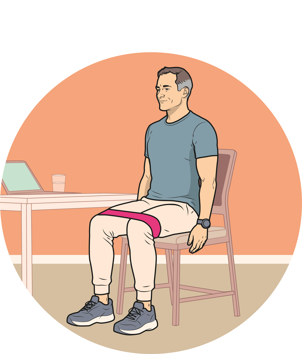 illustrated gif of a man performing a banded sit to stand movement