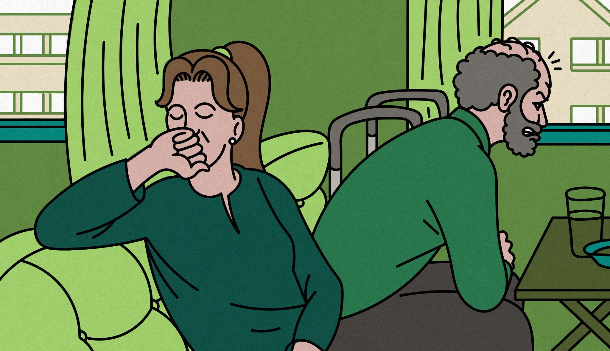 Caregiving for Someone You Don’t Get Along With two people angry with each other on a couch
