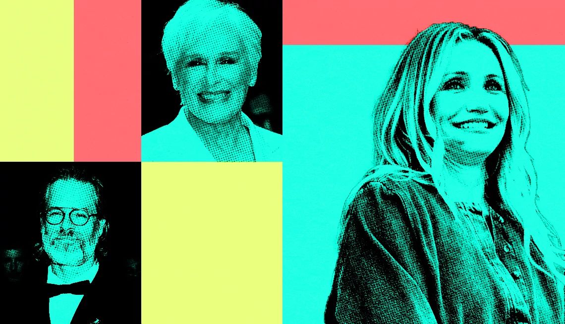 Guy Pearce, Glenn Close and Cameron Diaz Guy Pearce, Glenn Close and Cameron Diaz on a red, yellow and blue green background