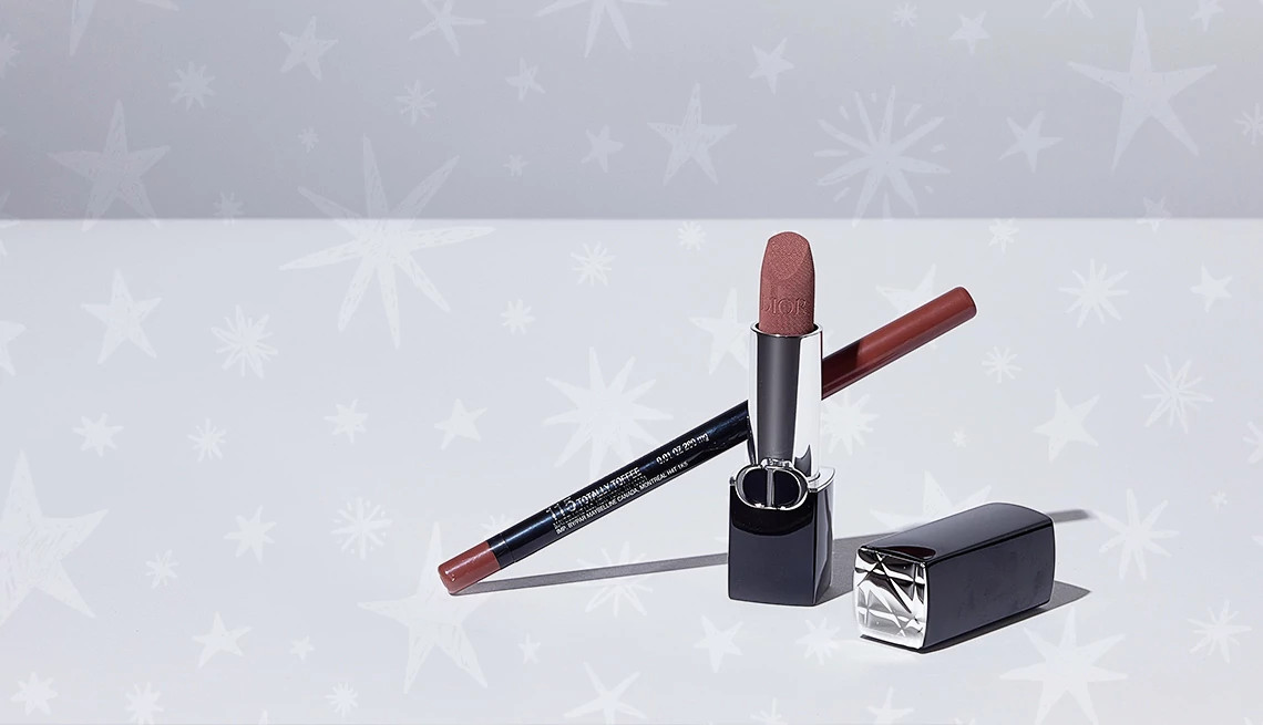 a collection of lip liner and lipstick products