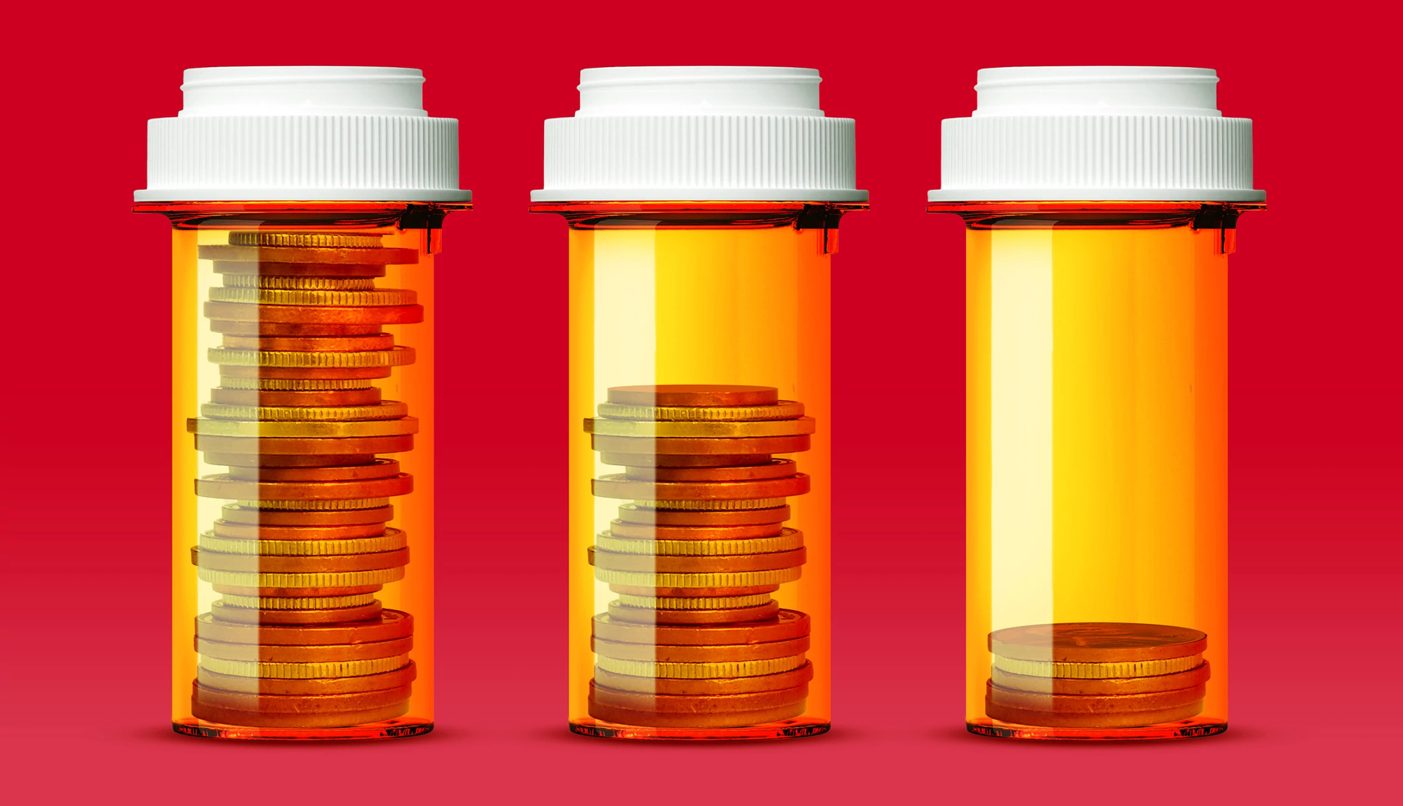 When Medicare Changes Go Into Effect prescription pill bottles with coins