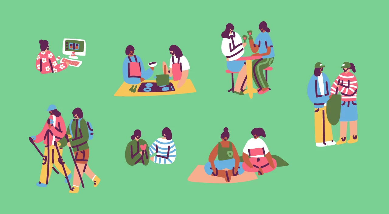 illustration of friends doing different activities