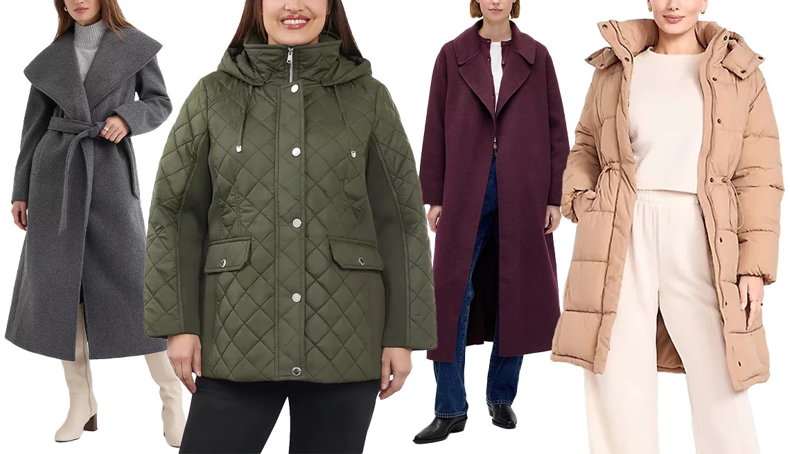 a collage with different styles of winter coats