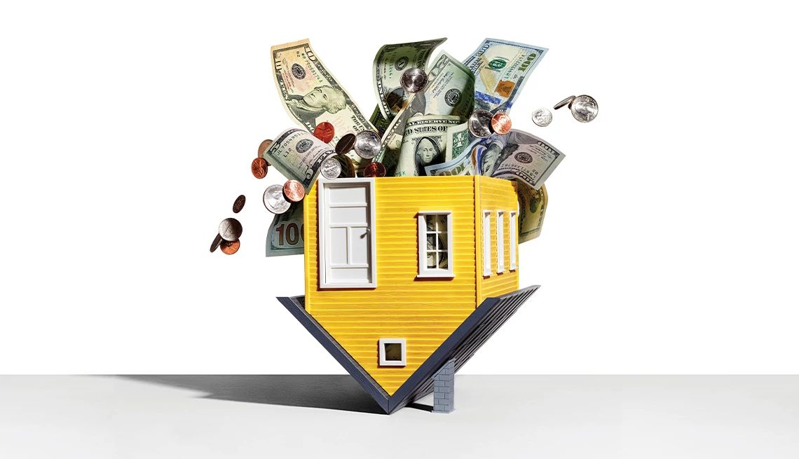 Is your house a money pit? a yellow upside-down house with money flowing out of it