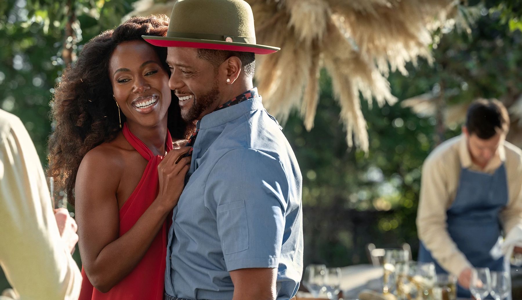 Blair Underwood stars in 'Three Women' DeWanda Wise leaning against Blair Underwood, both smiling, in a still from Three Women